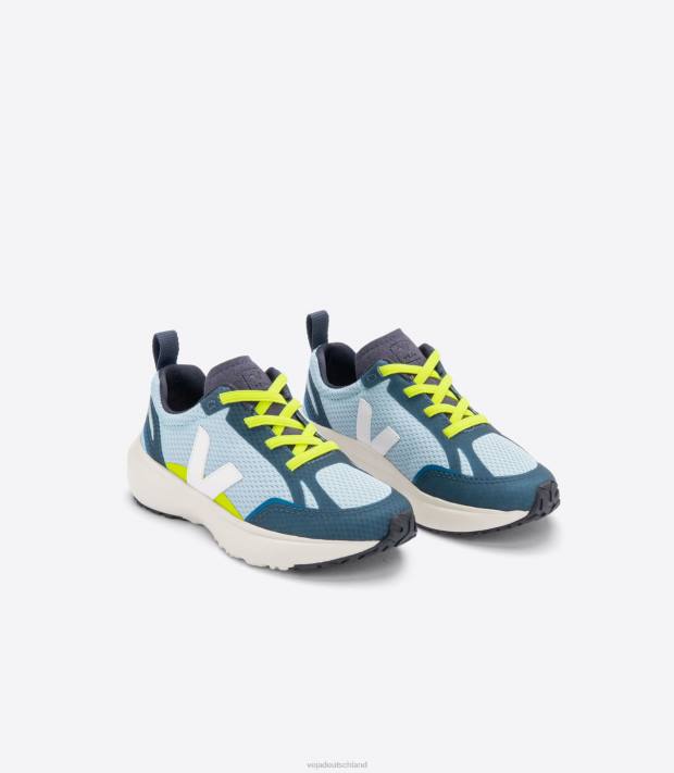 Schuhe VHJD383 Kinder Veja Kanarische elastische Schnürsenkel Alveomesh Stahl weiß