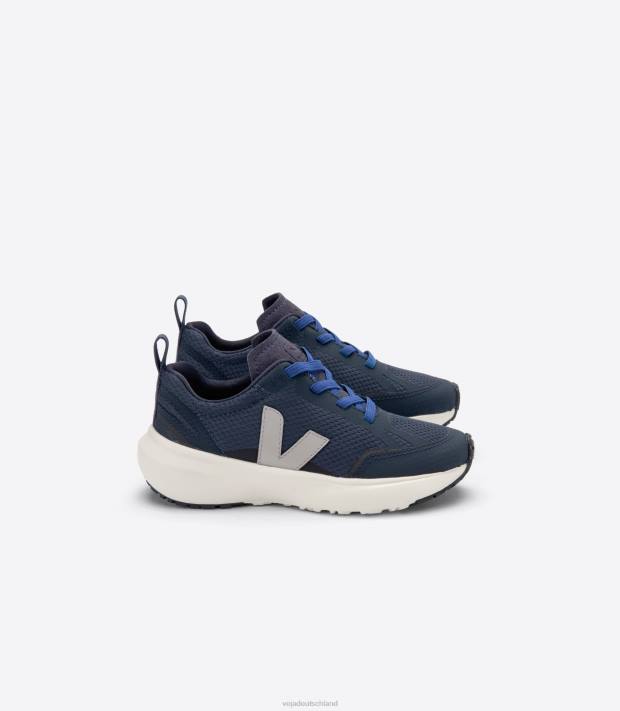 Schuhe VHJD384 Kinder Veja Kanarische elastische Schnürsenkel Alveomesh Nautico Oxford Grau