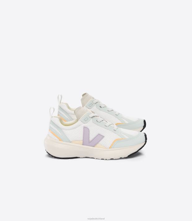 Schuhe VHJD386 Kinder Veja Kanarische elastische Schnürsenkel, Alveomesh, weißer Parmesan