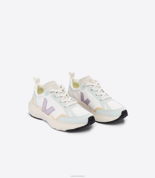 Schuhe VHJD386 Kinder Veja Kanarische elastische Schnürsenkel, Alveomesh, weißer Parmesan