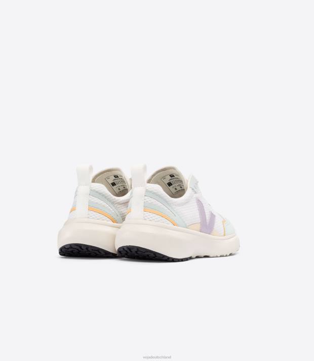 Schuhe VHJD386 Kinder Veja Kanarische elastische Schnürsenkel, Alveomesh, weißer Parmesan