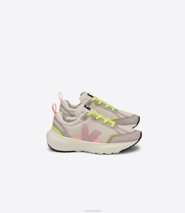 Schuhe VHJD388 Kinder Veja Kanarische elastische Schnürsenkel, Alveomesh, natürliches Babe