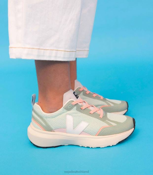 Schuhe VHJD390 Kinder Veja Kanarische elastische Schnürsenkel Alveomesh Matcha weiß