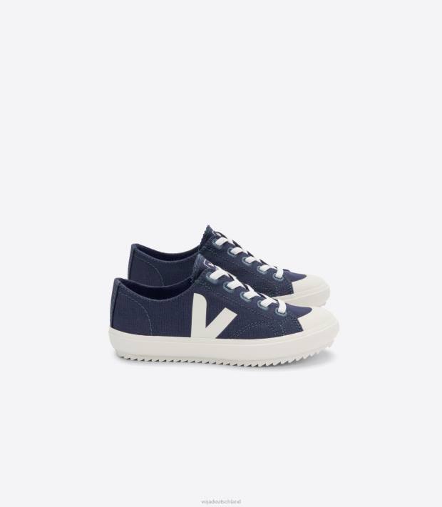 Schuhe VHJD392 Kinder Veja Flip elastische Schnürsenkel Canvas Marine Pierre