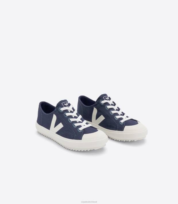 Schuhe VHJD392 Kinder Veja Flip elastische Schnürsenkel Canvas Marine Pierre