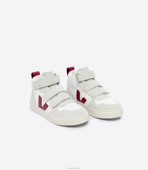 Schuhe VHJD343 Kinder Veja V-10 Mid B-Mesh, weißes Marsala