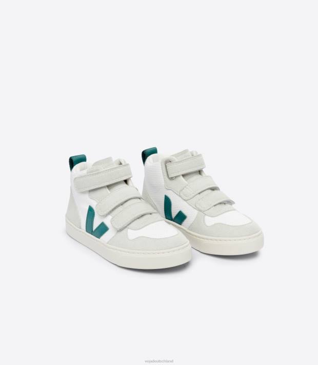 Schuhe VHJD344 Kinder Veja V-10 Mid B-Mesh, weiße Bretagne