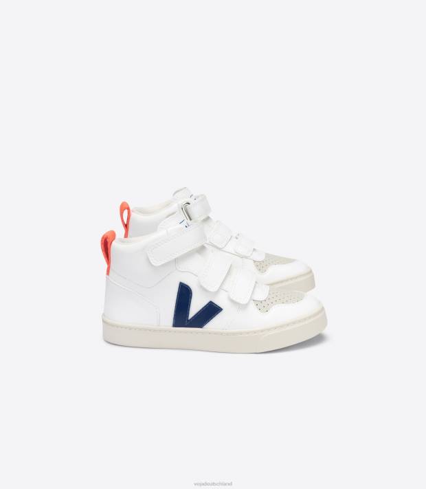Schuhe VHJD346 Kinder Veja V-10 Mid Cwl Weiß Kobalt Orange Fluo