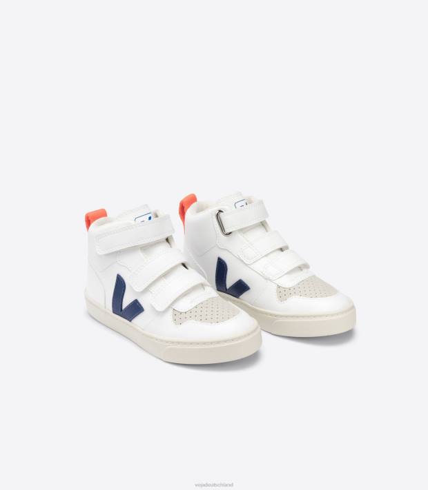 Schuhe VHJD346 Kinder Veja V-10 Mid Cwl Weiß Kobalt Orange Fluo