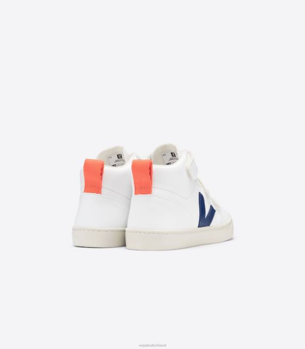 Schuhe VHJD346 Kinder Veja V-10 Mid Cwl Weiß Kobalt Orange Fluo