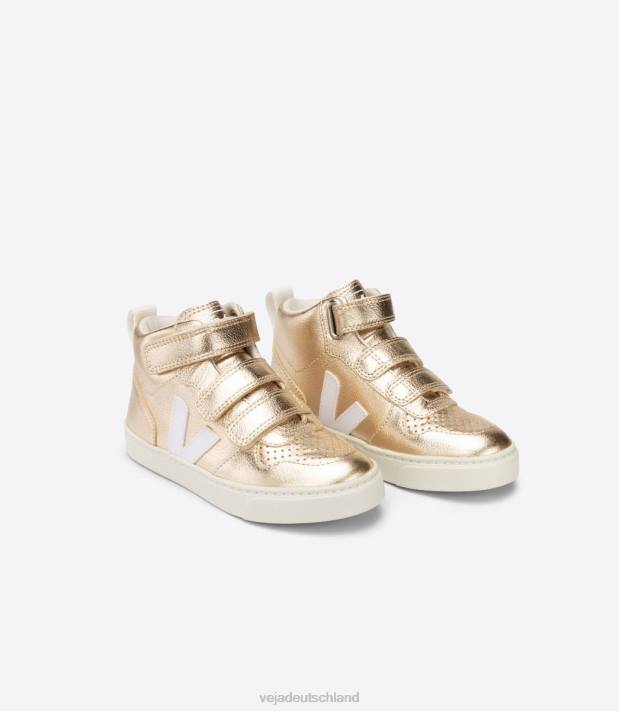 Schuhe VHJD347 Kinder Veja v-10 mid chromfreies leder platine weiß