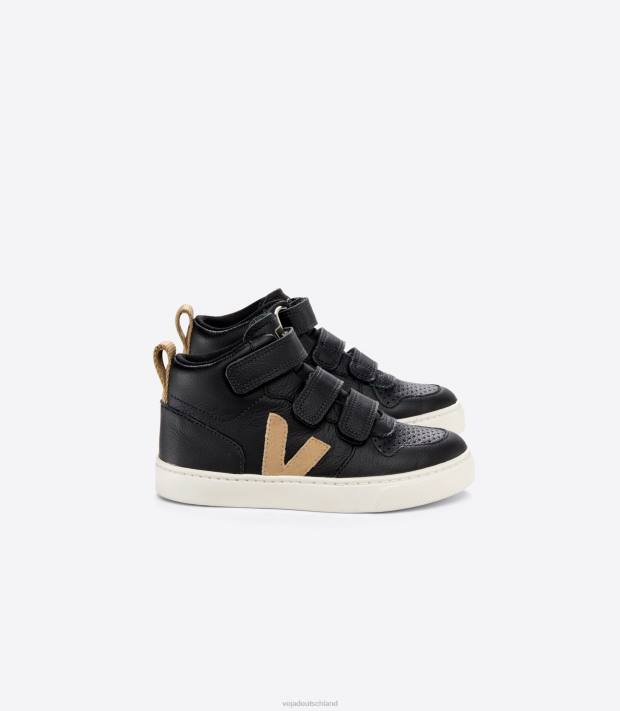 Schuhe VHJD348 Kinder Veja V-10 Mid Chromefree Leder Black Dune
