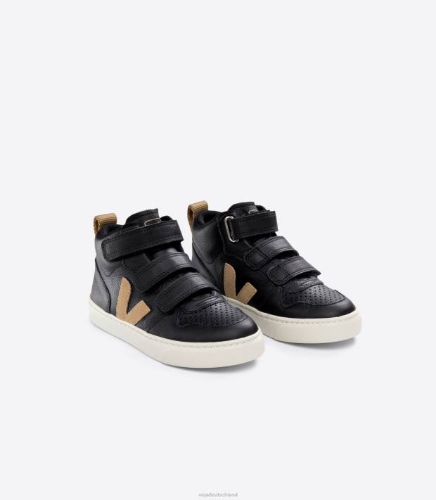 Schuhe VHJD348 Kinder Veja V-10 Mid Chromefree Leder Black Dune