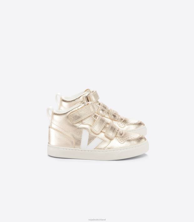 Schuhe VHJD351 Kinder Veja v-10 mid chromfreies leder platine weiß