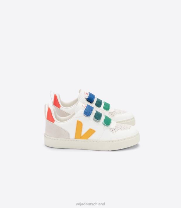 Schuhe VHJD354 Kinder Veja V-10 Chromfreies Leder Multico White Ouro