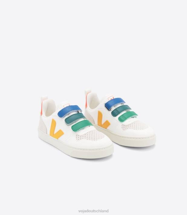 Schuhe VHJD354 Kinder Veja V-10 Chromfreies Leder Multico White Ouro