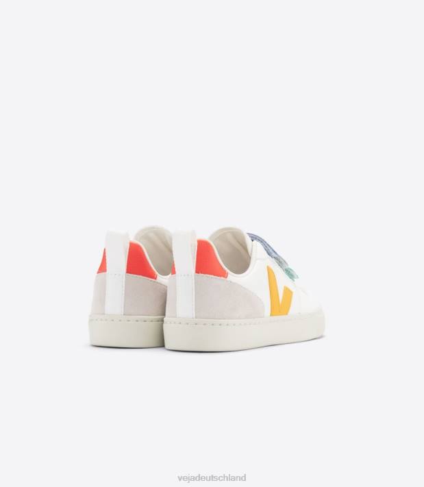 Schuhe VHJD354 Kinder Veja V-10 Chromfreies Leder Multico White Ouro