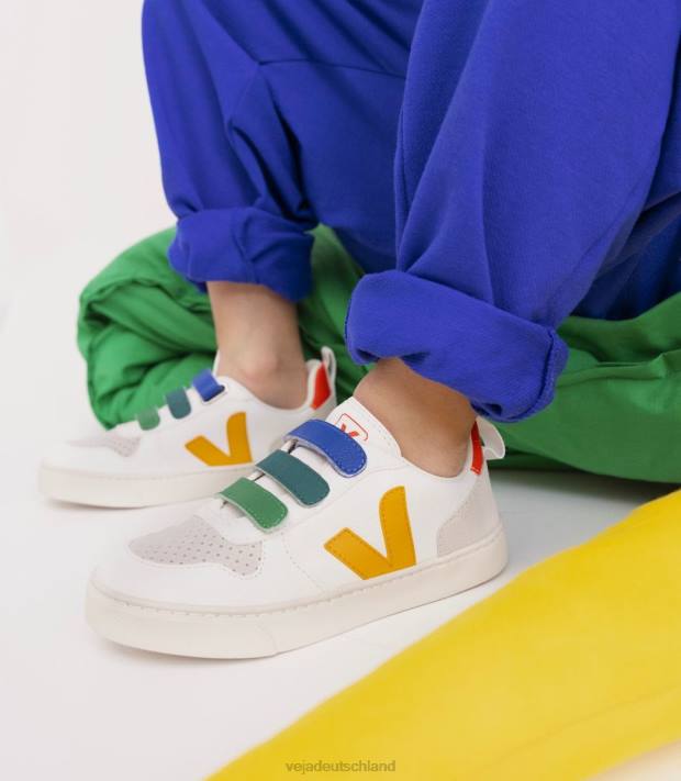 Schuhe VHJD354 Kinder Veja V-10 Chromfreies Leder Multico White Ouro