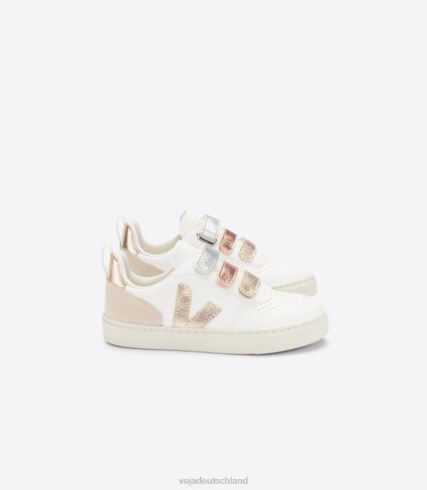 Schuhe VHJD355 Kinder Veja V-10 Chromfreies Leder Multicoweiß glänzend