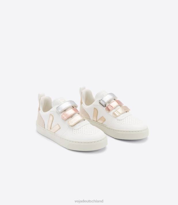Schuhe VHJD355 Kinder Veja V-10 Chromfreies Leder Multicoweiß glänzend