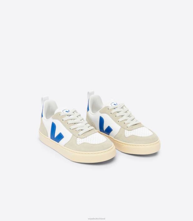 Schuhe VHJD356 Kinder Veja V-10 chromfreies Leder, weiß, Paros, Mandel