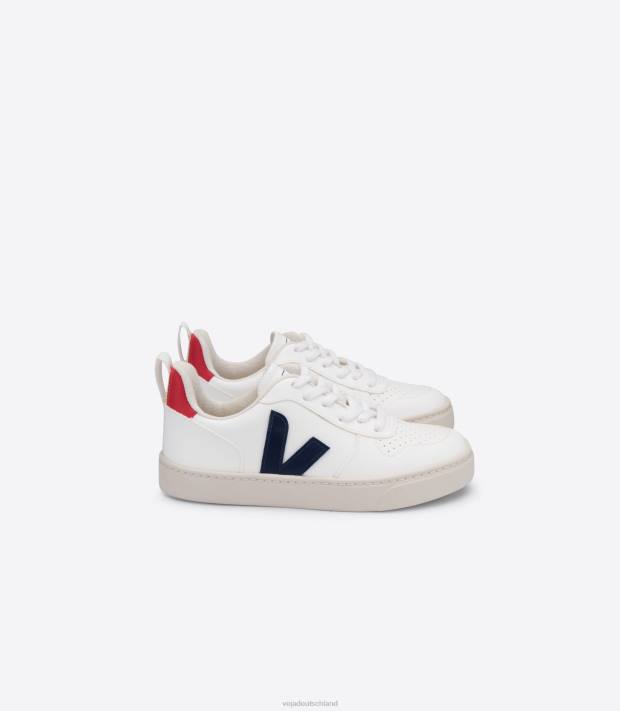 Schuhe VHJD365 Kinder Veja V-10 Schnürsenkel cwl weiß kobalt pekin