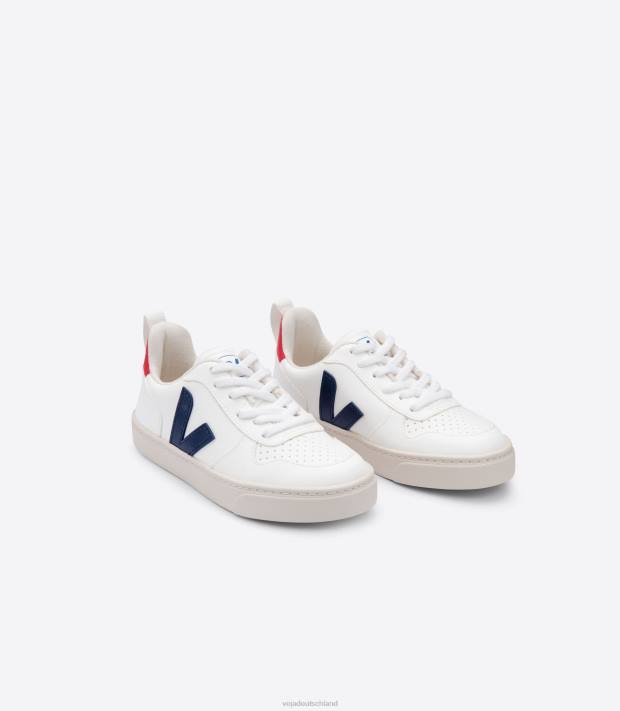 Schuhe VHJD365 Kinder Veja V-10 Schnürsenkel cwl weiß kobalt pekin