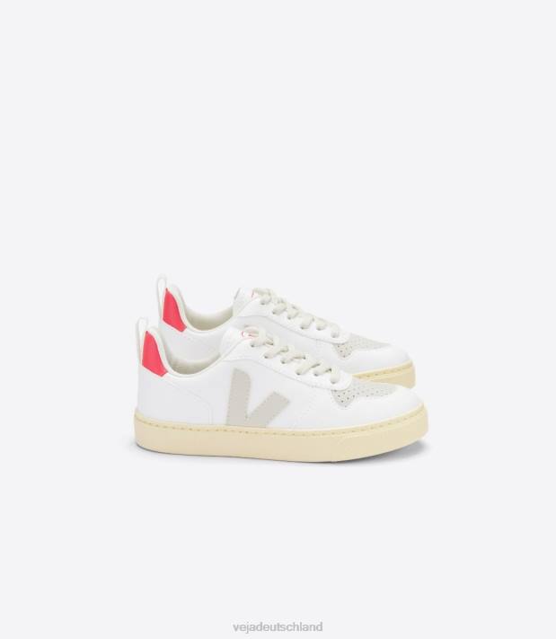 Schuhe VHJD367 Kinder Veja V-10-Schnürsenkel, CWL-Weiß, Pierre-Rose-Fluo