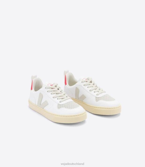 Schuhe VHJD367 Kinder Veja V-10-Schnürsenkel, CWL-Weiß, Pierre-Rose-Fluo