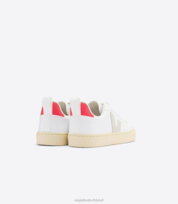 Schuhe VHJD367 Kinder Veja V-10-Schnürsenkel, CWL-Weiß, Pierre-Rose-Fluo