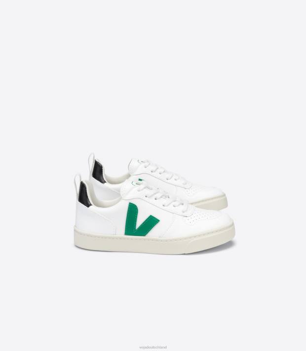 Schuhe VHJD368 Kinder Veja V-10 Schnürsenkel CWL Weiß Smaragd Schwarz