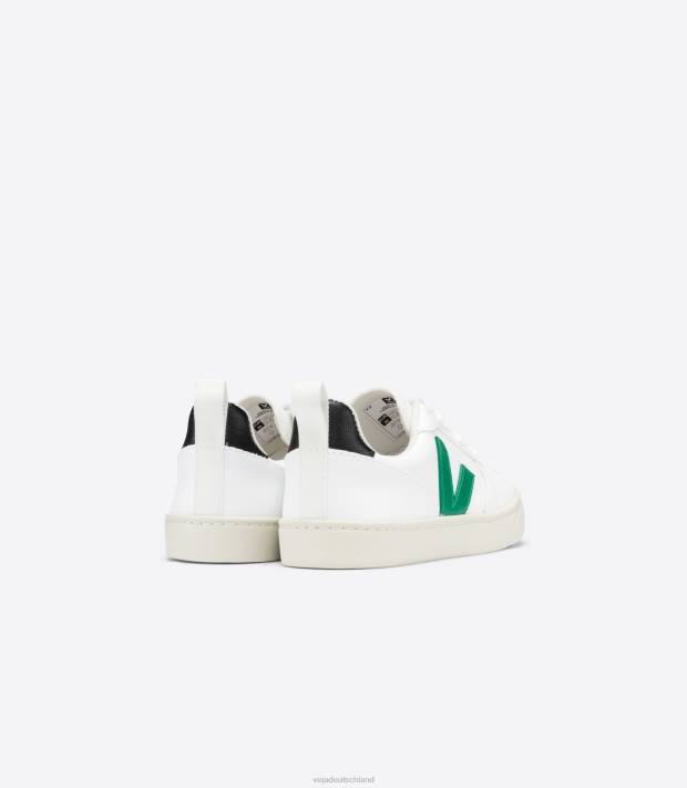 Schuhe VHJD368 Kinder Veja V-10 Schnürsenkel CWL Weiß Smaragd Schwarz
