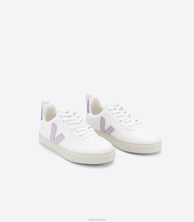 Schuhe VHJD369 Kinder Veja V-10-Schnürsenkel CWL White Parme Lavande