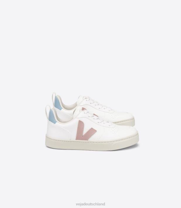 Schuhe VHJD370 Kinder Veja V-10 Schnürsenkel CWL Weiß Babe Blau