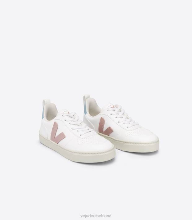 Schuhe VHJD370 Kinder Veja V-10 Schnürsenkel CWL Weiß Babe Blau