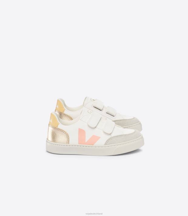 Schuhe VHJD301 Kinder Veja V-12 chromfreies Leder weiß Multico Platin