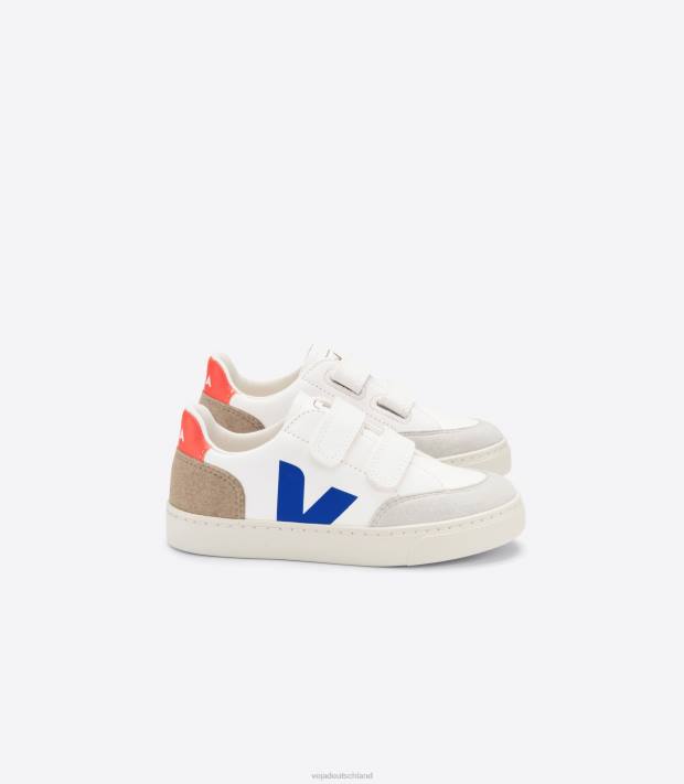 Schuhe VHJD303 Kinder Veja V-12 Chromfreies Leder Weiß Multico Miel