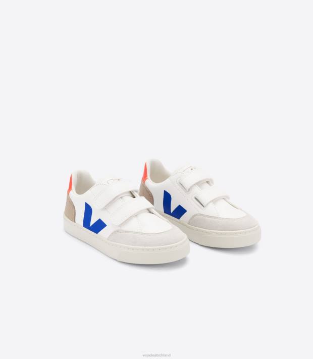 Schuhe VHJD303 Kinder Veja V-12 Chromfreies Leder Weiß Multico Miel
