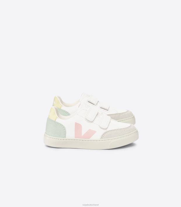 Schuhe VHJD304 Kinder Veja V-12 Chromfreies Leder, Weiß Multico Jade