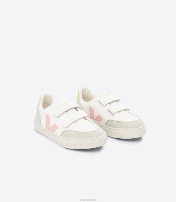 Schuhe VHJD304 Kinder Veja V-12 Chromfreies Leder, Weiß Multico Jade