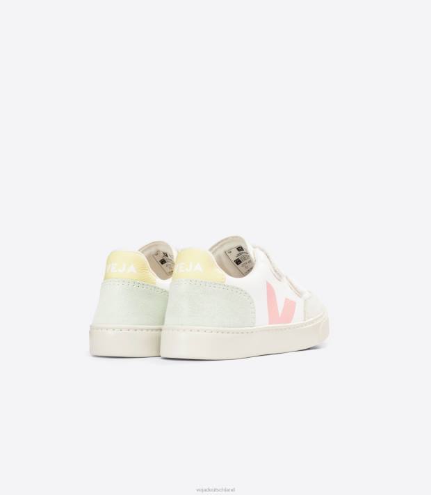 Schuhe VHJD304 Kinder Veja V-12 Chromfreies Leder, Weiß Multico Jade