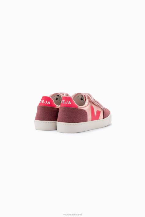 Schuhe VHJD306 Kinder Veja V-12 Chromfreies Leder Perlmuttrosa Fluo
