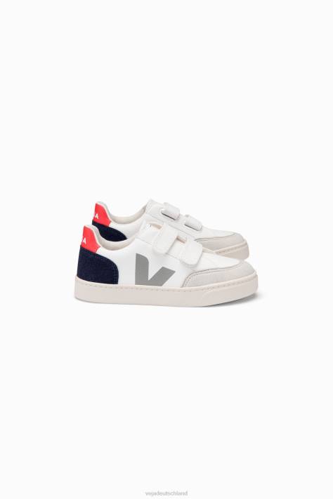 Schuhe VHJD310 Kinder Veja V-12 chromfreies Leder weiß Multico Nautico