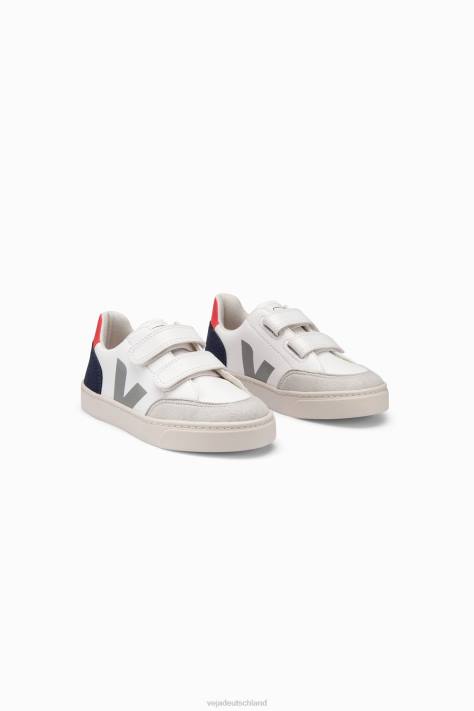 Schuhe VHJD310 Kinder Veja V-12 chromfreies Leder weiß Multico Nautico