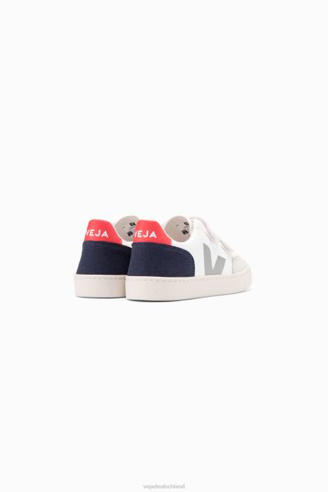 Schuhe VHJD310 Kinder Veja V-12 chromfreies Leder weiß Multico Nautico