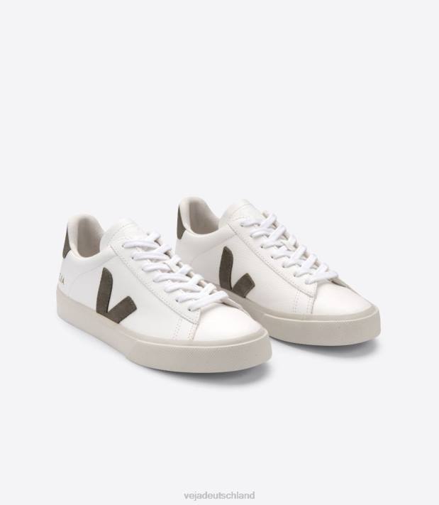 Schuhe VHJD12 Männer Veja Campo chromfreies Leder kakiweiß