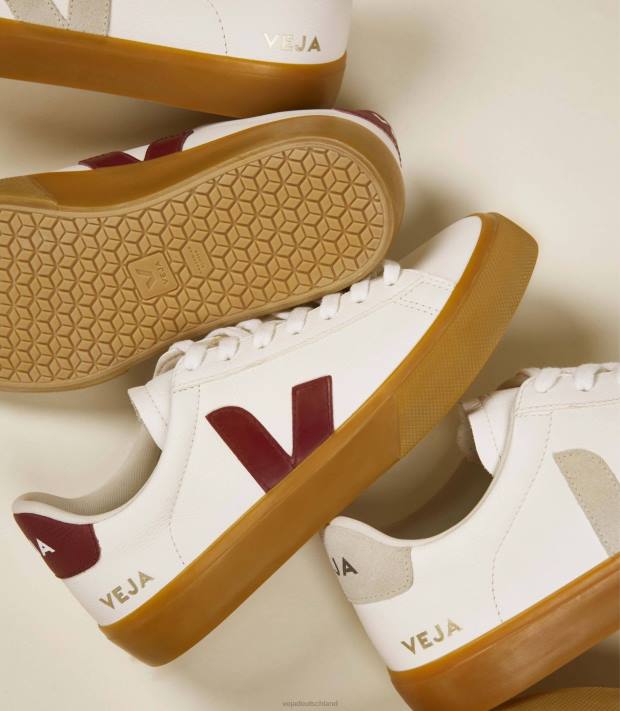 Schuhe VHJD13 Männer Veja Campo chromfreies Leder weiß marsala natur