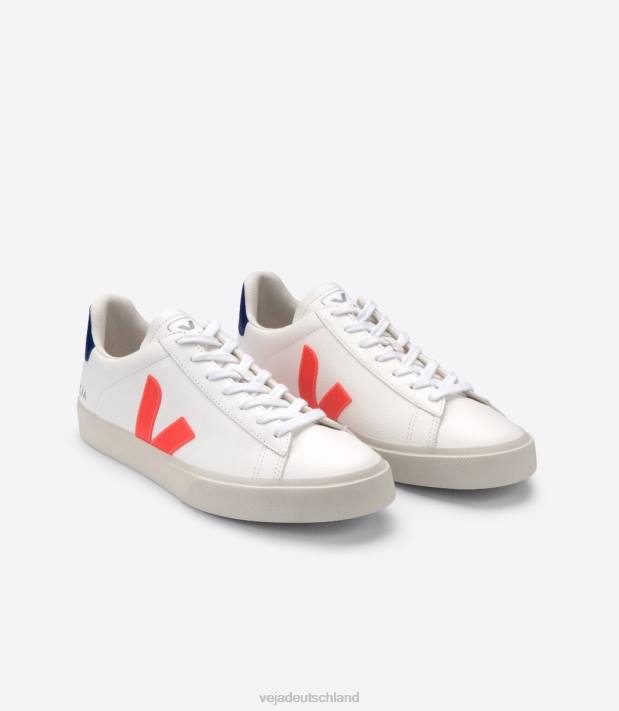 Schuhe VHJD16 Männer Veja Campo chromfreies Leder weiß orange fluo