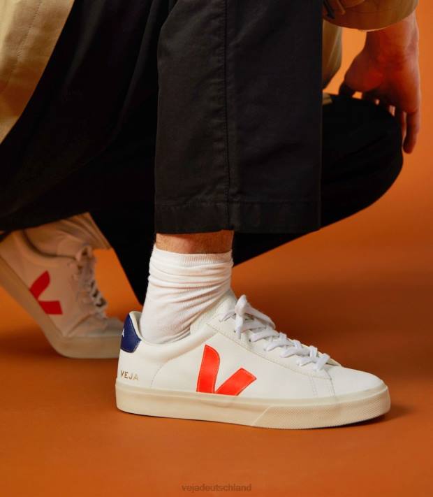 Schuhe VHJD16 Männer Veja Campo chromfreies Leder weiß orange fluo