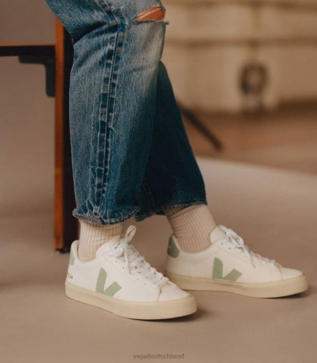 Schuhe VHJD17 Männer Veja Campo chromfreies Leder weiß Matcha